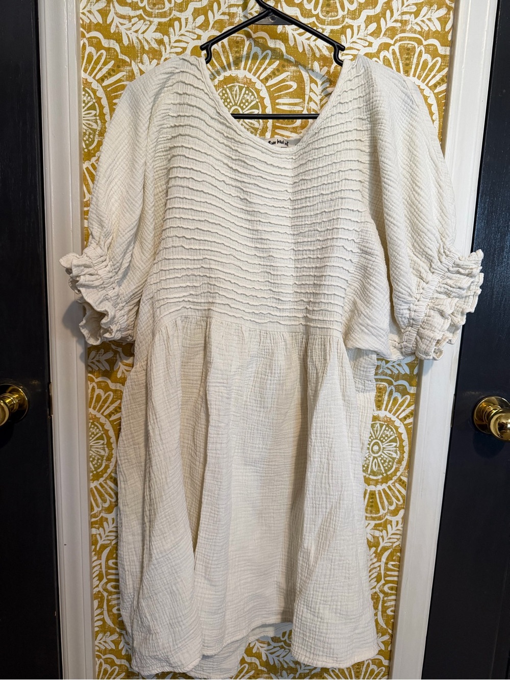 Three Bird Nest Cream Smocked Puff-Sleeve Dress
